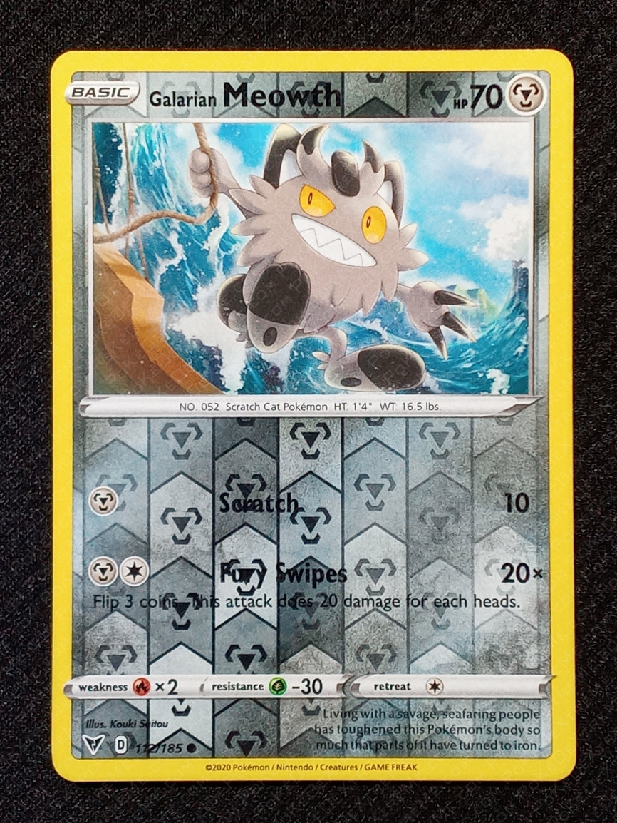 112/185 Galarian Meowth {Reverse Holo}